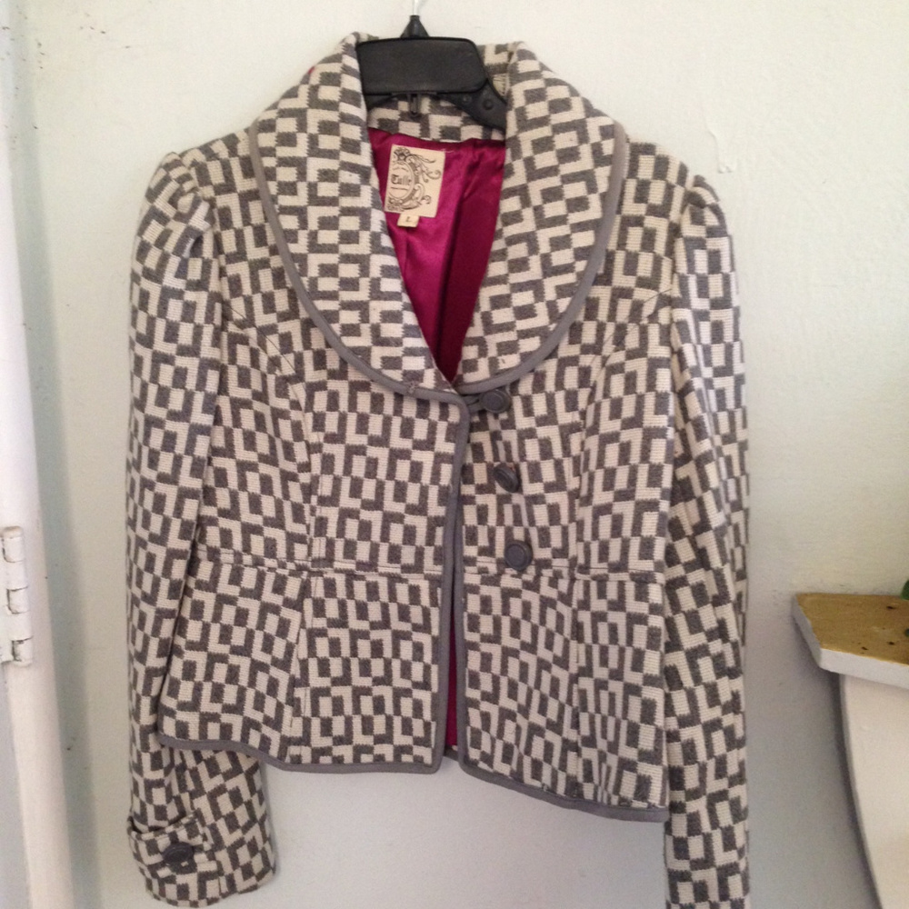 Anthropologie Tulle Checked Gray White suitcoat